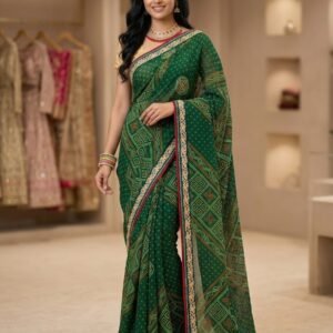 Green Brasso saree with stone work and printed design