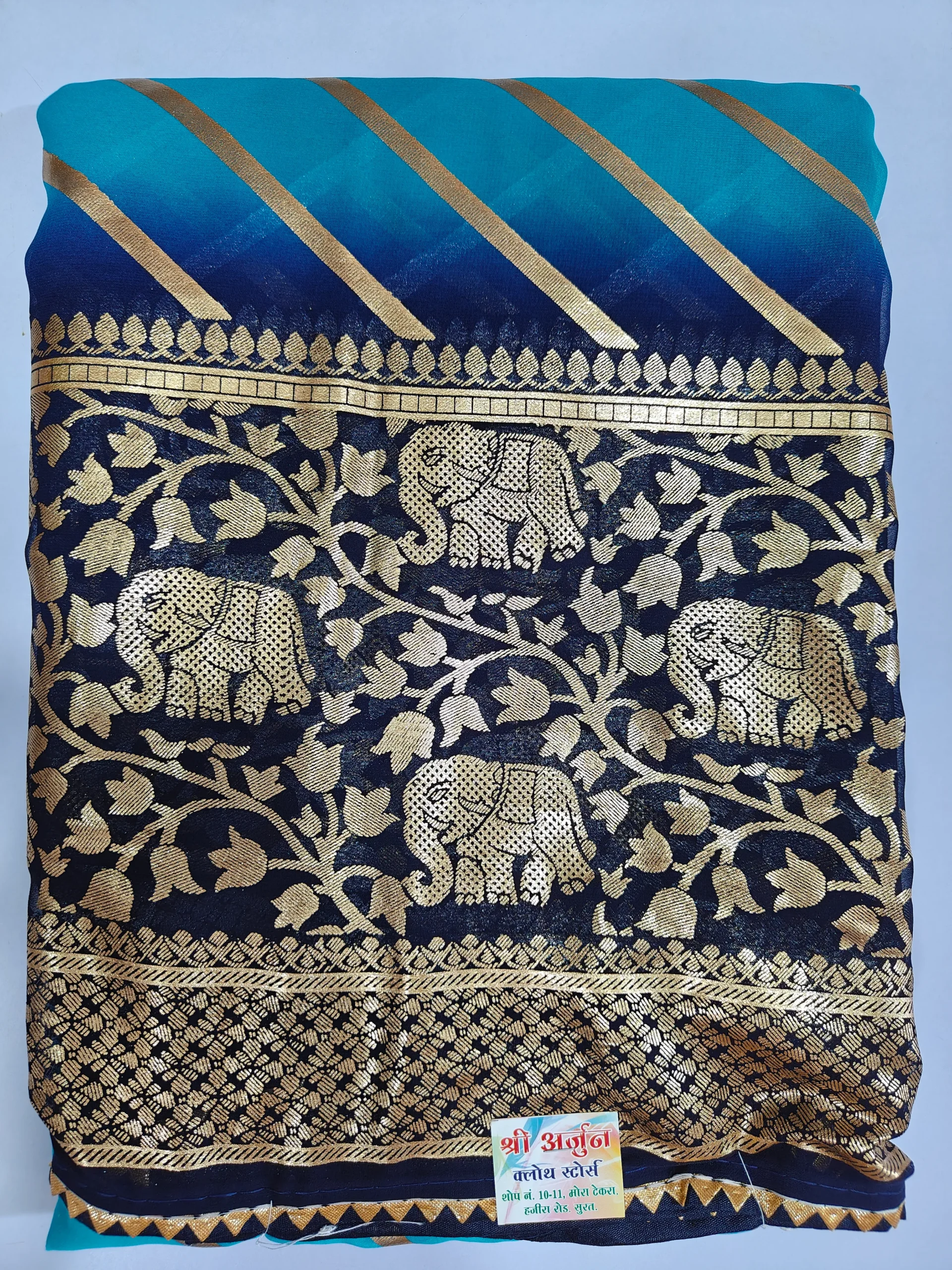 Green Golden Leheriya Saree for Women | Banarasi Border Designer Saree | Elegant Party Wear Traditional Saree - Image 8